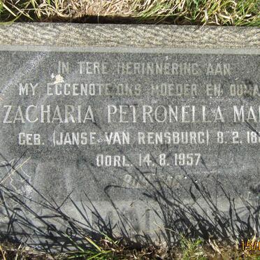 MALAN Zacharia Petronella Maria nee JANSE VAN RENSBURG 1889-1957