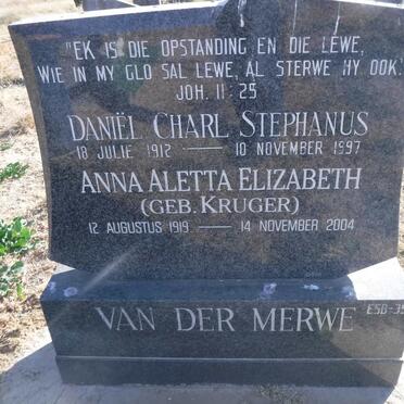 MERWE Daniel Charl Stephanus, van der 1912-1997 &amp; Anna Aletta KRUGER 1919-2004