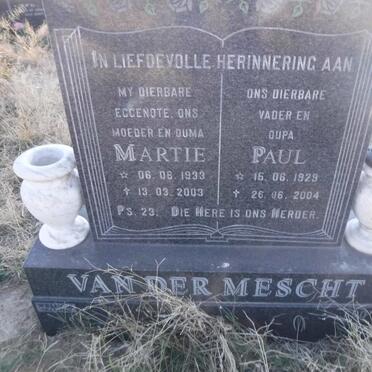 MESCHT Paul, van der 1929-2004 &amp; Martie 1933-2003