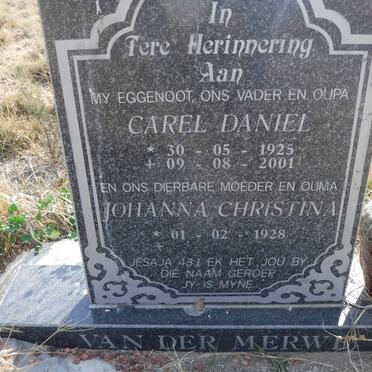 MERWE Carel Daniel, van der 1925-2001 &amp; Johanna Christina 1928-