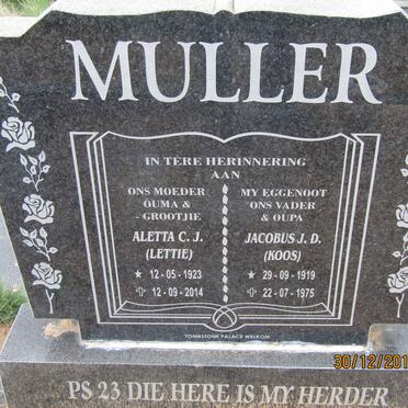 MULLER Jacobus J.D. 1919-1975 &amp; Aletta C.J. 1923-2014