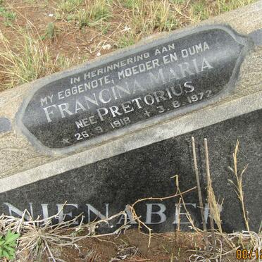 NIENABER Francina Maria nee PRETORIUS 1918-1972
