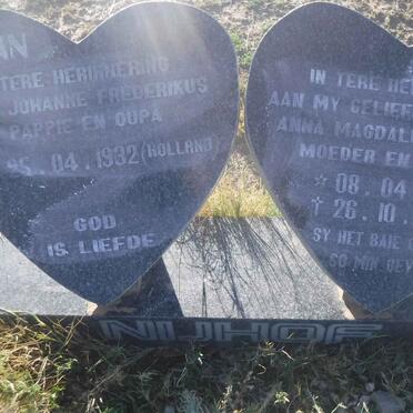 NIJHOF Johanne Frederikus 1932- &amp; Anna Magdalena FOURIE 1933-1997