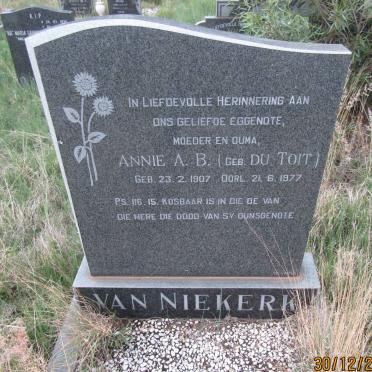 NIEKERK Annie A.B., van nee DU TOIT 1907-1977