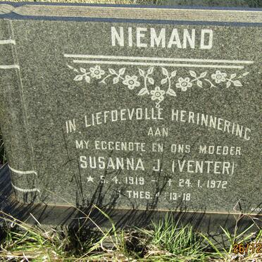 NIEMAND Susanna J. nee VENTER 1919-1972