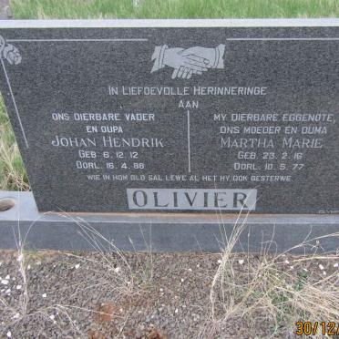 OLIVIER Johan Hendrik 1912-1988 &amp; Martha Marie 1916-1977
