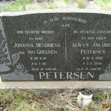 PETERSEN Alwyn Jacobus 1918-1975 &amp; Johanna Hendriena  van GREUNEN 1921-1995