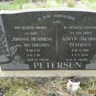 PETERSEN Alwyn Jacobus 1918-1975 &amp; Johanna Hendriena  van GREUNEN 1921-1995