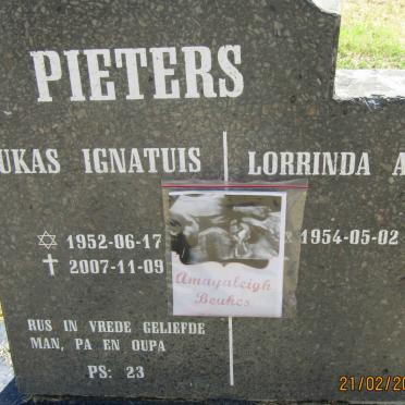 PIETERS Lukas Ignatuis 1952-2007 &amp; Lorrinda Aliada 1954- :: BEUKES Amayaleigh