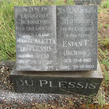 PLESSIS Esias E., du 1910-1967 &amp; Maria Aletta UYS 1917-1975
