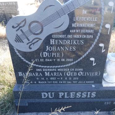 PLESSIS Hendrik Johannes, du 1944-2000 &amp; Barbara Maria OLIVIER 1952-2010