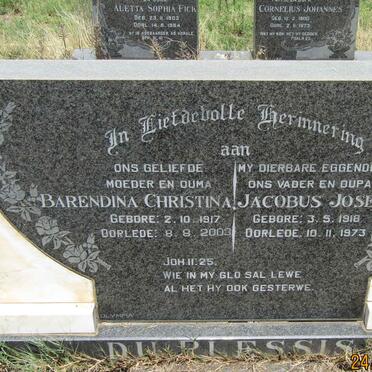PLESSIS Jacobus Josephus, du 1918-1973 &amp; Barendina Christina 1917-2003