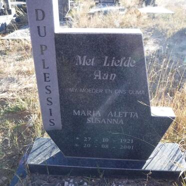 PLESSIS Maria Aletta Susanna, du 1921-2001