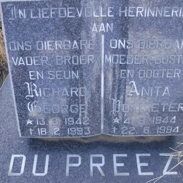 PREEZ Richard George, du 1942-1993 &amp; Anita POTGIETER 1944-1994
