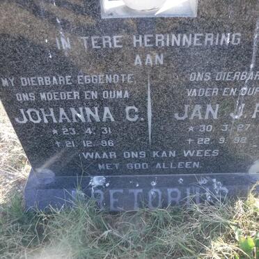 PRETORIUS Jan J.P. 1927-1998 &amp; Johanna C. 1931-1996