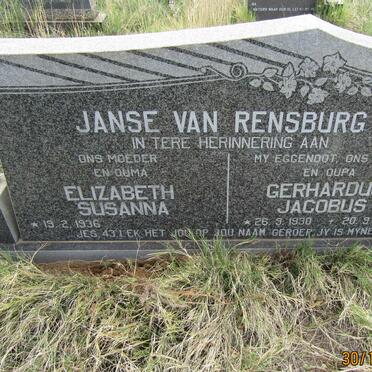 RENSBURG Gerhardus Jacobus, Janse van 1930-1997 &amp; Elizabeth Susanna 1936-
