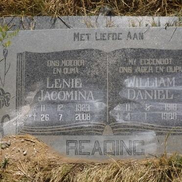 READING William Daniel 1918-1988 &amp; Lenie Jacomina 1923-2008