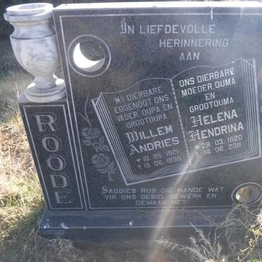 ROODE Willem Andries 1921-1995 &amp; Helena Hendrina 1920-2011