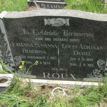 ROUX Louis Adriaan Daniel 1894-1965 &amp; Johanna Susanna Hendrina ACKERMAN 1897-1974