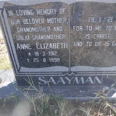 SAAYMAN Anne Elizabeth 1912-1998
