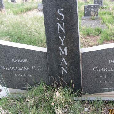 SNYMAN Charles S.A. 1896-1976 &amp; Wilhelmina H.C. 1911-