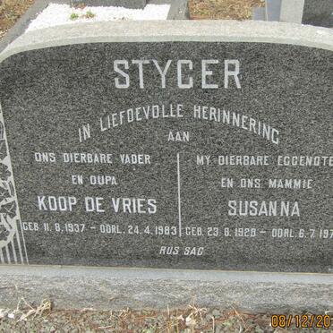 STYGER Koop De Vries 1937-1983 &amp; Susanna 1928-1972