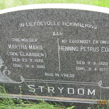 STRYDOM Henning Petrus Cornelius 1920-1977 &amp; Martha Maria CLAASSEN 1928-1980
