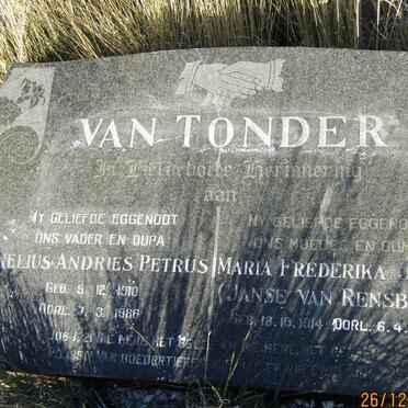 TONDER Cornelius Andries Petrus, van 1920-1986 &amp; Maria Frederika Jacoba JANSE VAN RENSBURG 1914-1972