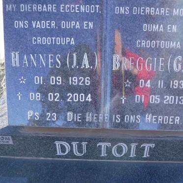 TOIT Hannes J.A.,du 1926-2004 &amp; Breggie G.H. 1932-2013