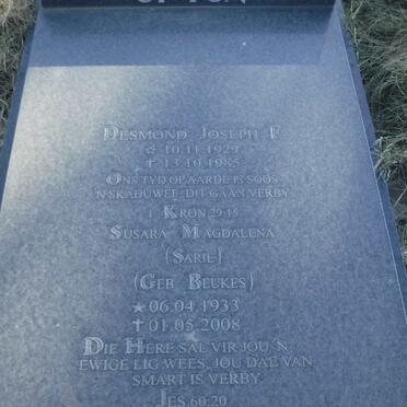 UPTON Desmond Joseph F. 1929-1985 &amp; Susara Magdalena  BEUKES 1933-2008