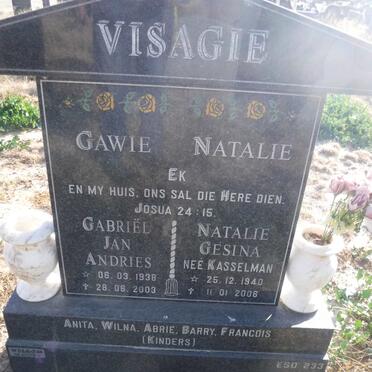 VISAGIE Gabriel Jan Andries 1938-2003 &amp; Natalie Gesina KASSELMAN 1940-2006