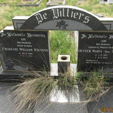 VILLIERS Francois William Stevens, de 1892-1979 &amp; Hester Maria VISAGIE 1897-1970