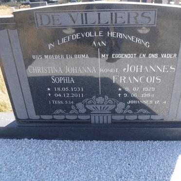 VILLIERS Johannes Francois, de 1929-1984 &amp; Christina Johanna Sophia 1931-2011