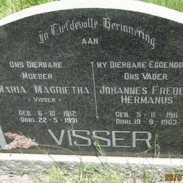 VISSER Johannes Frederik Hermanus 1911-1963 &amp; Maria Magrietha VISSER 1912-1991