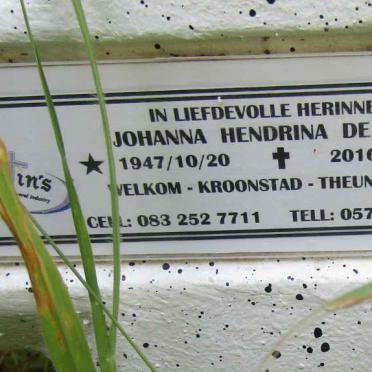 VILLIERS Johanna Hendrina, de 1947-2016