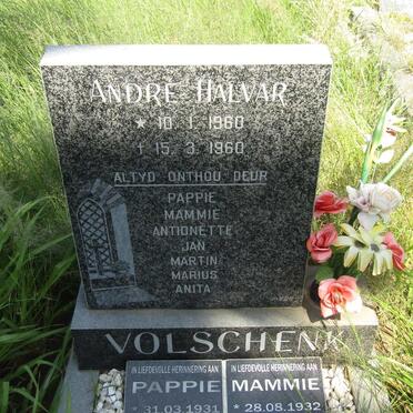 VOLSCHENK Pappie 1931-2010 &amp; Mammie 1932-2019 :: VOLSCHENK André Halvar 1960-1960