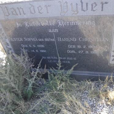 VYVER Barend Christiaan, van der 1904-1980 &amp; Hester Sophia BOTHA 1905-1991