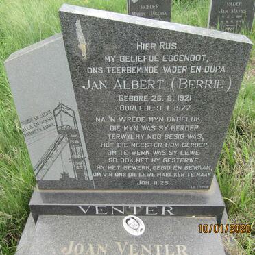 VENTER Jan Albert 1921-1977 &amp; Joan 1918-1993
