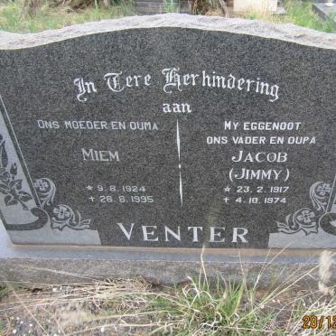 VENTER Jacob 1917-1974 &amp; Miem 1924-1995