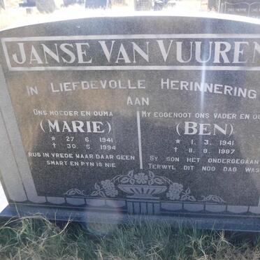 VUUREN Ben, Janse van 1941-1987 &amp; Marie 1941-1994