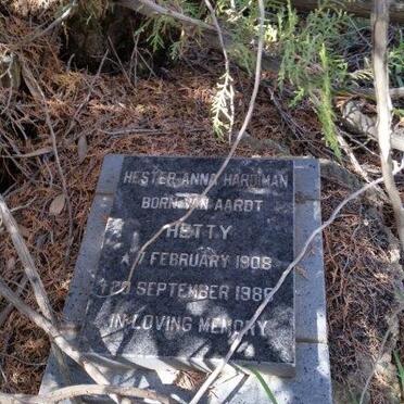 HARDIMAN Hester Anna nee VAN AARDT 1908-1986