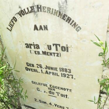 TOIT Maria, du nee MENTZ 1883-1927