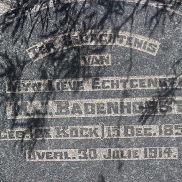 BADENHORST M.J. nee DE KOCK 1850-1914