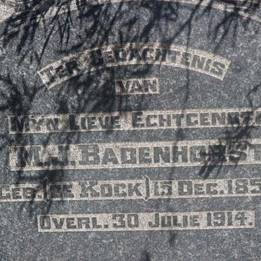 BADENHORST M.J. nee DE KOCK 1850-1914