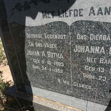 BOTHA Johan A. 1883-1959 &amp; Johanna C. BARNARD 1893-1974