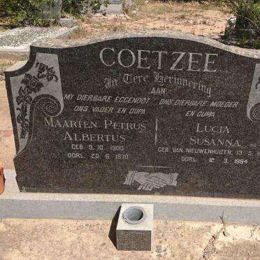 COETZEE Maarten Petrus Albertus 1900-1970 &amp; Lucia Susanna VAN NIEUWENHUIZEN 1906-1994