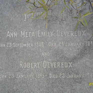DEVEREUX Ann Meta Emily 1906-1945 :: DEVEREUX Robert 1945-1945