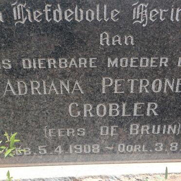 GROBLER Adriana Petronella voorheen DE BRUIN 1908-1976