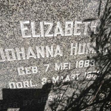 HUMAN Hendrik Johannes Jacobus 1872-1956 &amp; Elizabeth Johanna 1888-1953