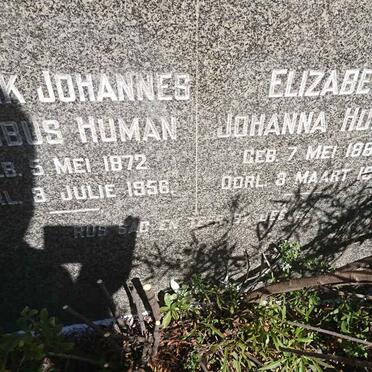 HUMAN Hendrik Johannes Jacobus 1872-1956 &amp; Elizabeth Johanna 1888-1958 